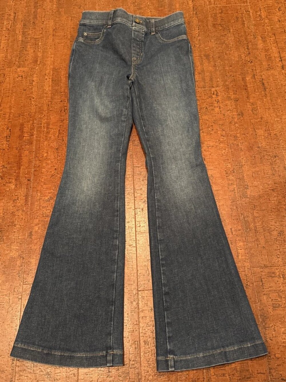 SPANX Small Petite Blue Flare Jeans Pull-on Stretch Denim 21164Q